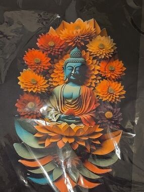 Serene Buddha Floral Tapestry in Orange & Teal